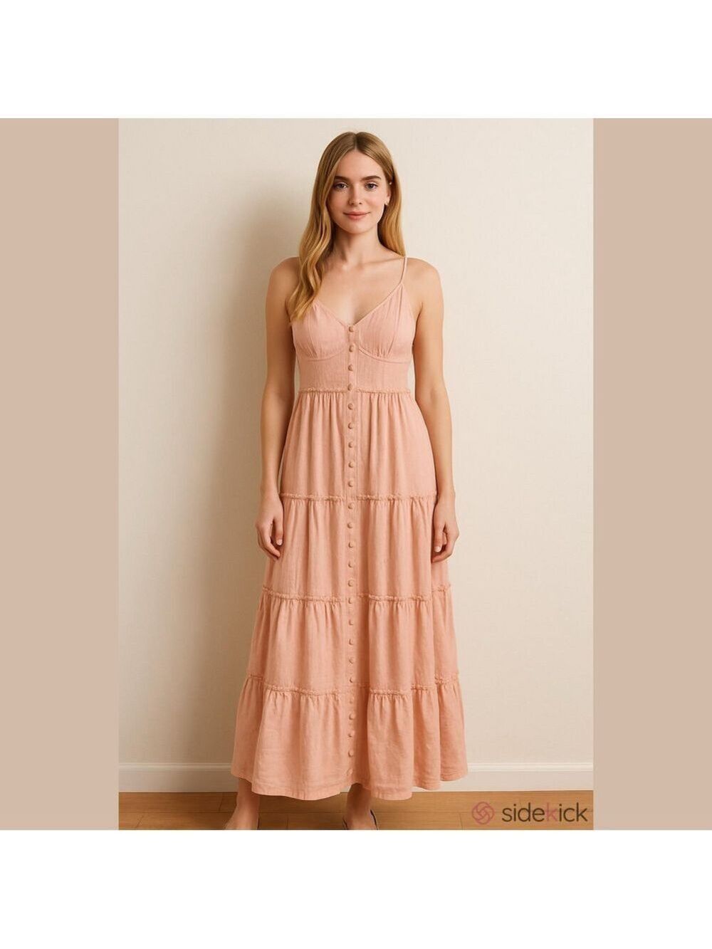 Sim & Sam Linen Blend Boho Corset Style Top Fit & Flare Button-Front Maxi Dress